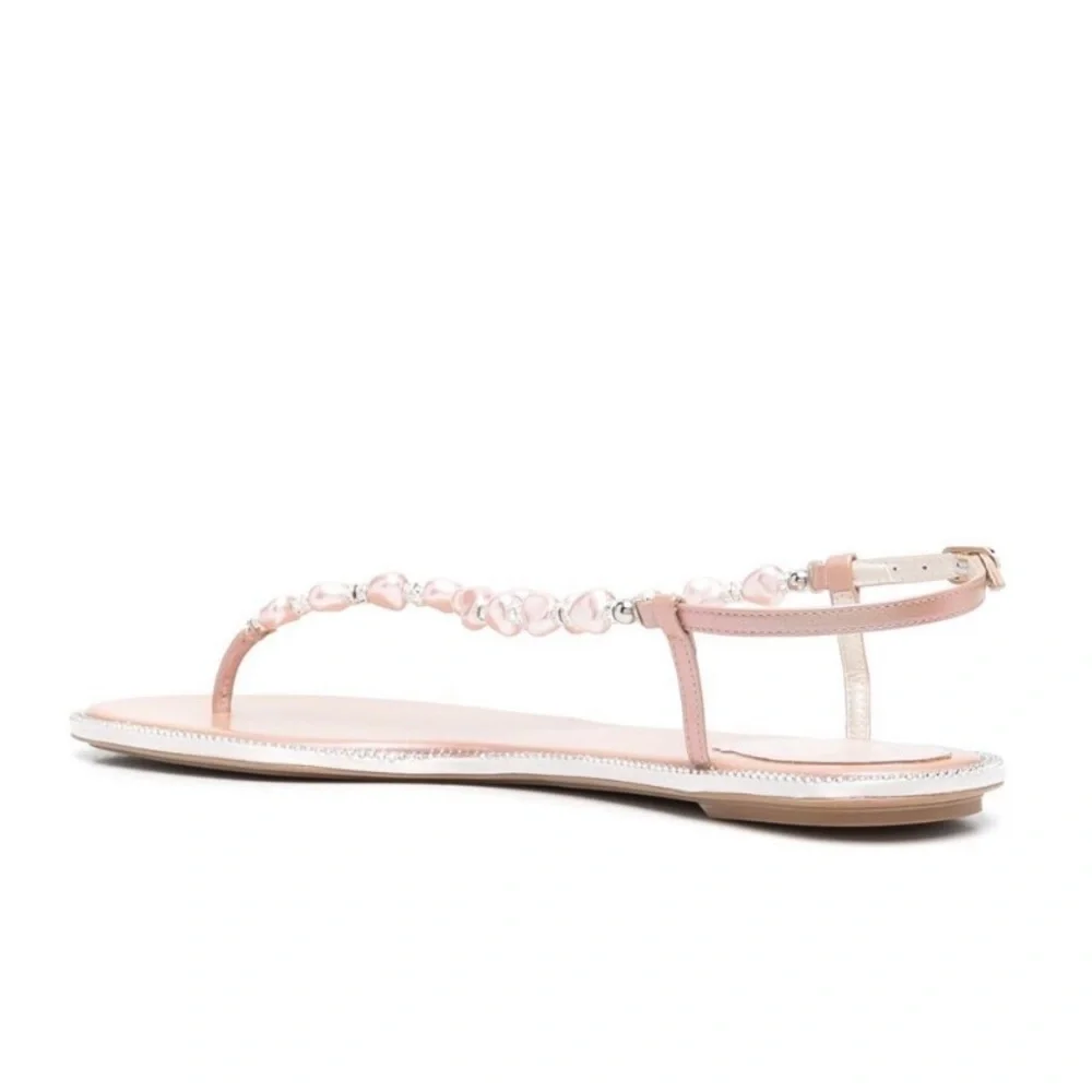 René Caovilla Cecile pink pearl-embellished T-bar sandals - size EU 35.5